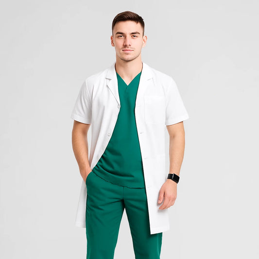 Blouse Médicale Demi Manches Col Classique - Homme porté par un professionnel de santé | FIGS.ma – Scrubs élégants et performants au Maroc