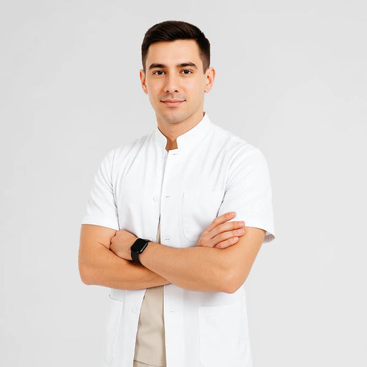 Blouse Médicale Demi Manches Col Officier - Homme porté par un professionnel de santé | FIGS.ma – Scrubs élégants et performants au Maroc