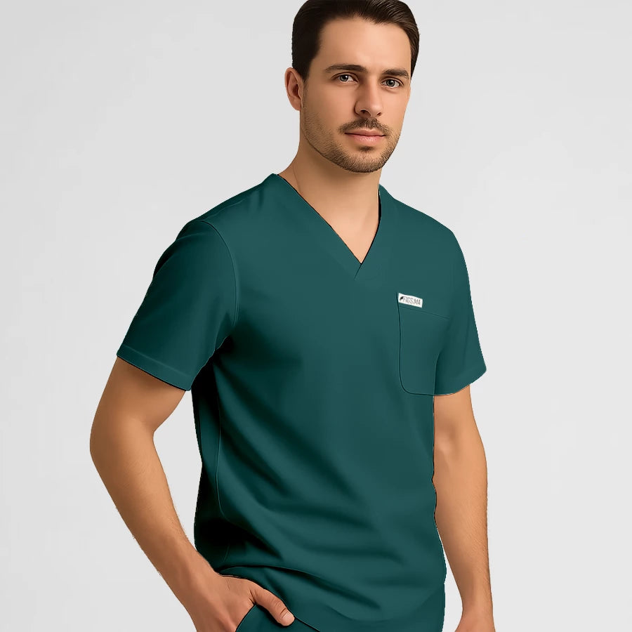 Photo de Pyjama de Bloc Homme - Col V Stretch – confort, broderie et style professionnel. FIGS.ma | Scrubs Maroc.