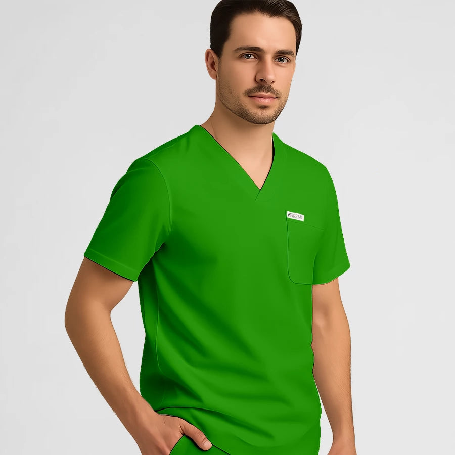 Photo de Pyjama de Bloc Homme - Col V Stretch – confort, broderie et style professionnel. FIGS.ma | Scrubs Maroc.
