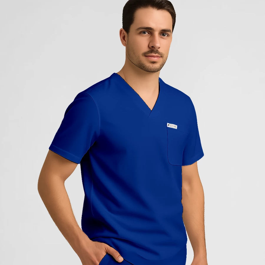 Photo de Pyjama de Bloc Homme - Col V Stretch – confort, broderie et style professionnel. FIGS.ma | Scrubs Maroc.