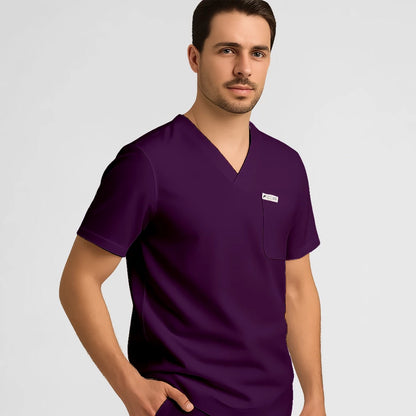 Photo de Pyjama de Bloc Homme - Col V Stretch – confort, broderie et style professionnel. FIGS.ma | Scrubs Maroc.