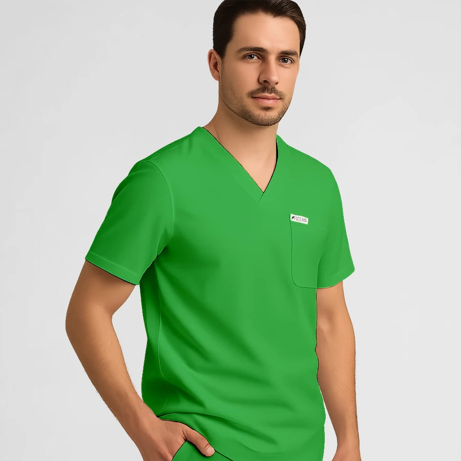 Photo de Pyjama de Bloc Homme - Col V Stretch – confort, broderie et style professionnel. FIGS.ma | Scrubs Maroc.