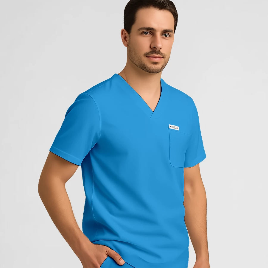 Photo de Pyjama de Bloc Homme - Col V Stretch – confort, broderie et style professionnel. FIGS.ma | Scrubs Maroc.