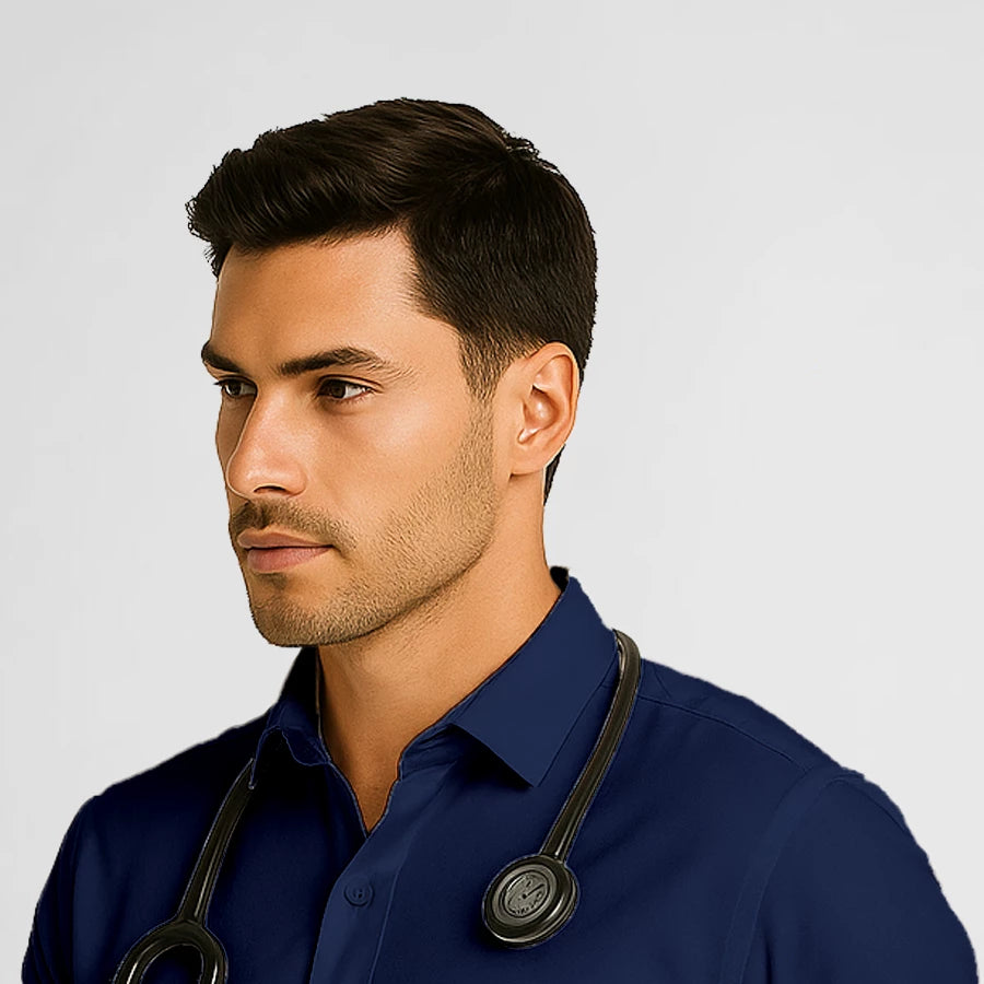 Pyjama de Bloc Homme - Col Chemise Stretch porté par un professionnel de santé | FIGS.ma – Scrubs élégants et performants au Maroc