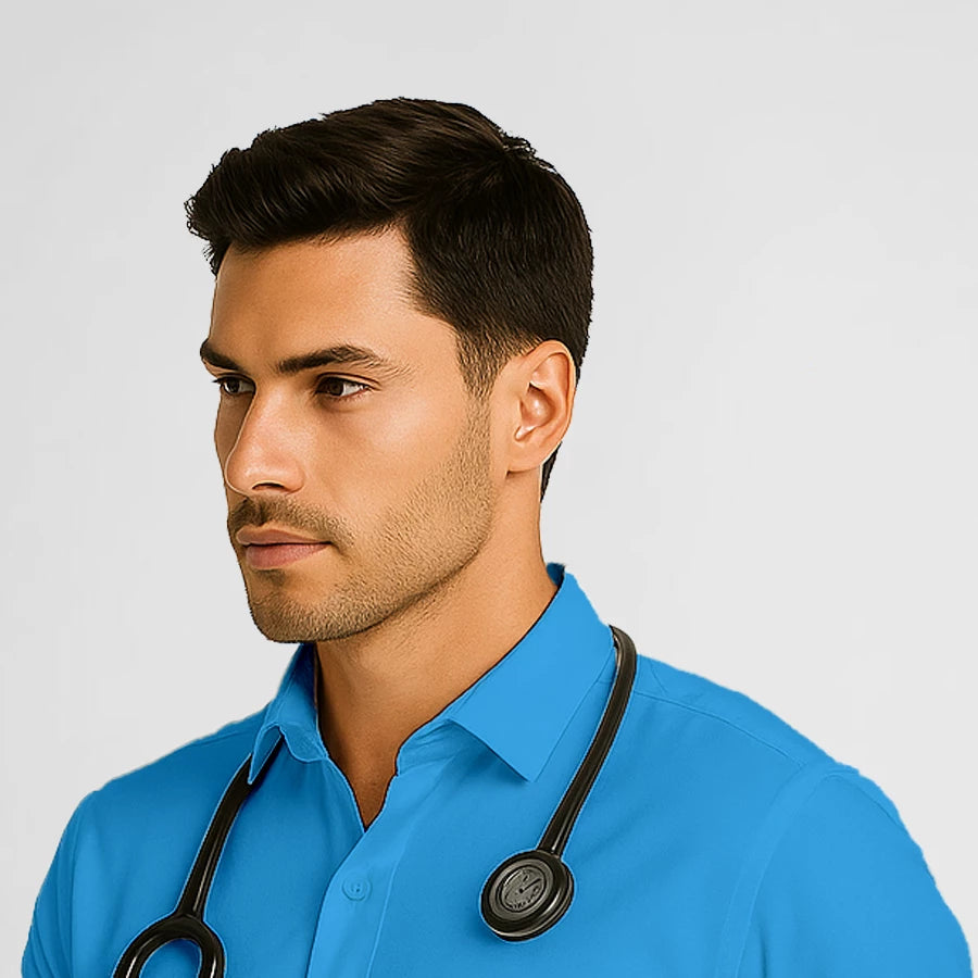 Pyjama de Bloc Homme - Col Chemise Stretch porté par un professionnel de santé | FIGS.ma – Scrubs élégants et performants au Maroc